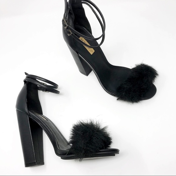 Black Fur Strap Heels Shop, 55% OFF 